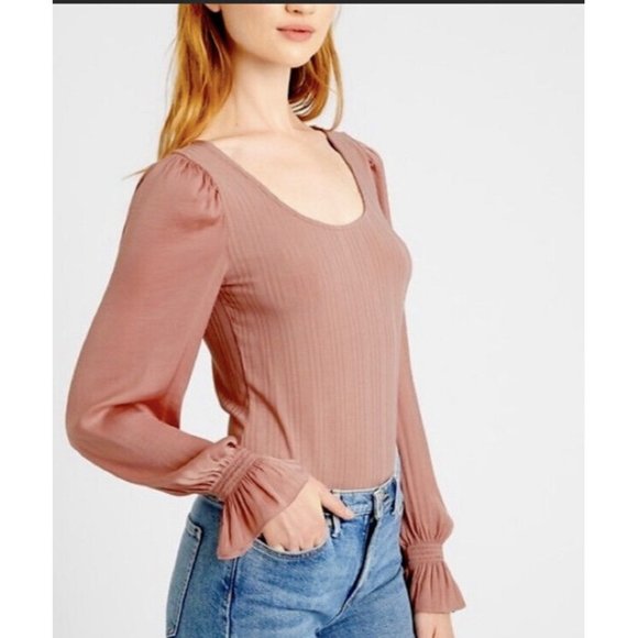 Banana Republic Tops - Banana Republic Puff sleeve Ribbed Bodysuit Small Blush Pink